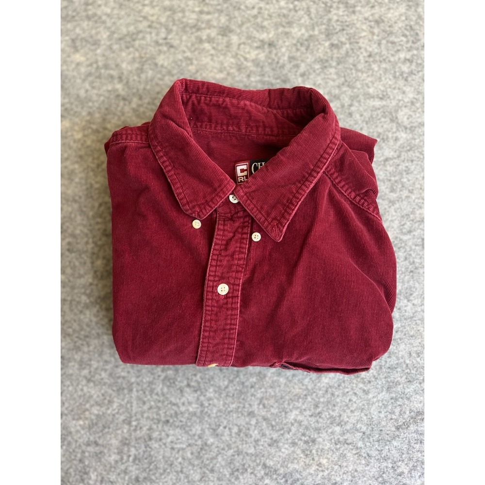 Chaps Ralph Lauren Corduroy Button Down Shirt Mens Large Maroon Casual Y2K‎